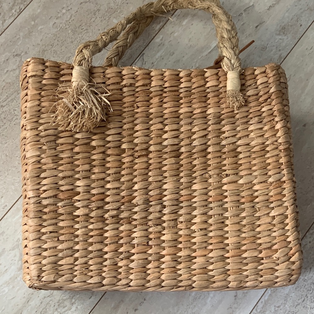 Vintage 90s Esprit Natural Woven Floral Tote Bag - Picture 7 of 8